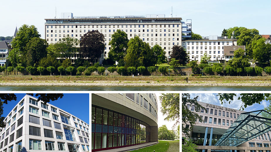 Collage von vier Bürogebäuden unterschiedlicher Größe